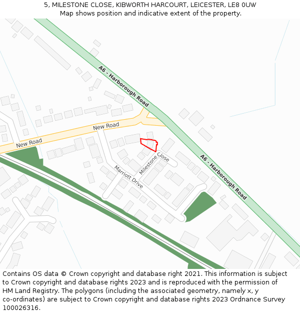 5, MILESTONE CLOSE, KIBWORTH HARCOURT, LEICESTER, LE8 0UW: Location map and indicative extent of plot