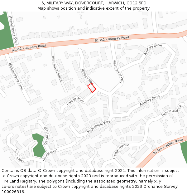 5, MILITARY WAY, DOVERCOURT, HARWICH, CO12 5FD: Location map and indicative extent of plot