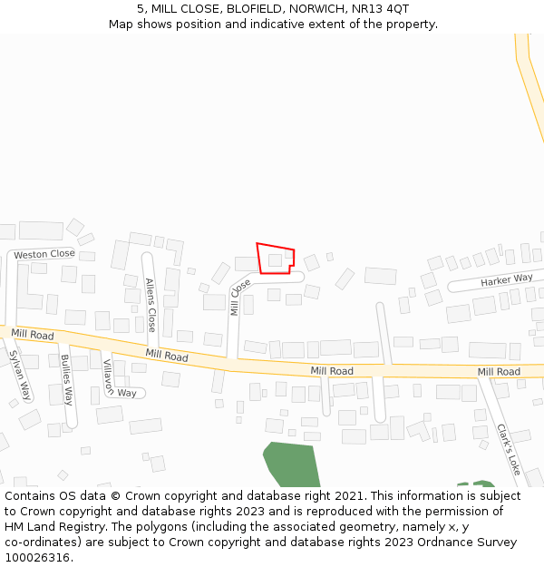 5, MILL CLOSE, BLOFIELD, NORWICH, NR13 4QT: Location map and indicative extent of plot