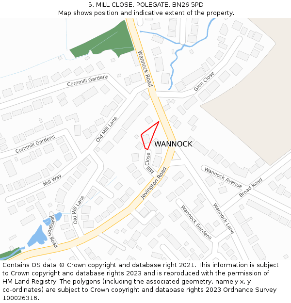 5, MILL CLOSE, POLEGATE, BN26 5PD: Location map and indicative extent of plot