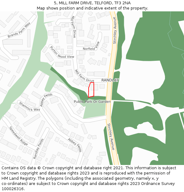 5, MILL FARM DRIVE, TELFORD, TF3 2NA: Location map and indicative extent of plot