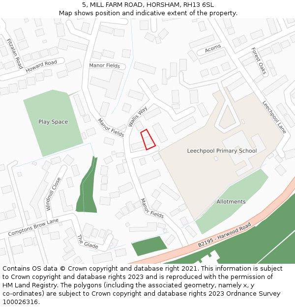 5, MILL FARM ROAD, HORSHAM, RH13 6SL: Location map and indicative extent of plot