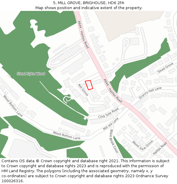 5, MILL GROVE, BRIGHOUSE, HD6 2FA: Location map and indicative extent of plot