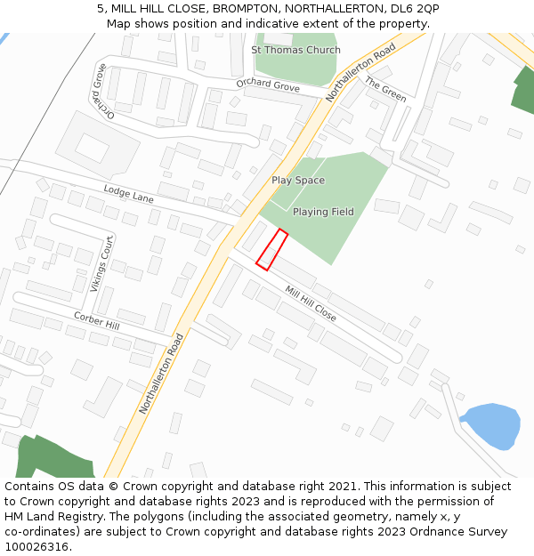 5, MILL HILL CLOSE, BROMPTON, NORTHALLERTON, DL6 2QP: Location map and indicative extent of plot