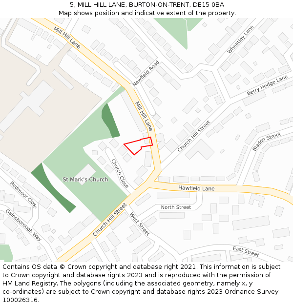 5, MILL HILL LANE, BURTON-ON-TRENT, DE15 0BA: Location map and indicative extent of plot