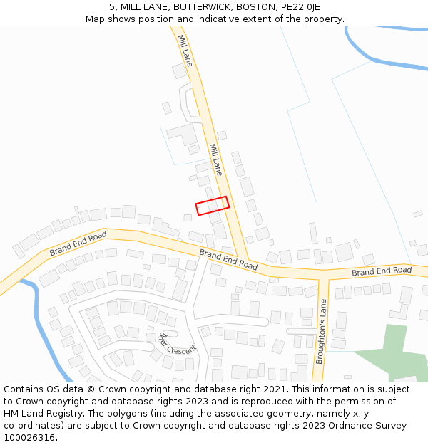 5, MILL LANE, BUTTERWICK, BOSTON, PE22 0JE: Location map and indicative extent of plot