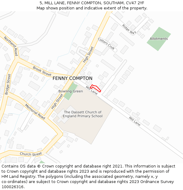 5, MILL LANE, FENNY COMPTON, SOUTHAM, CV47 2YF: Location map and indicative extent of plot