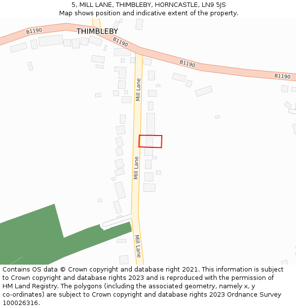 5, MILL LANE, THIMBLEBY, HORNCASTLE, LN9 5JS: Location map and indicative extent of plot