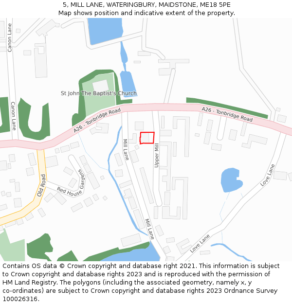 5, MILL LANE, WATERINGBURY, MAIDSTONE, ME18 5PE: Location map and indicative extent of plot