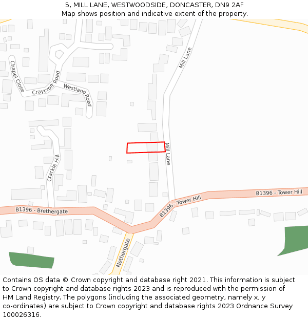 5, MILL LANE, WESTWOODSIDE, DONCASTER, DN9 2AF: Location map and indicative extent of plot