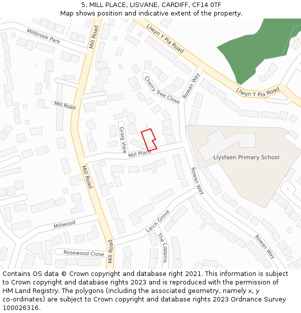 5, MILL PLACE, LISVANE, CARDIFF, CF14 0TF: Location map and indicative extent of plot