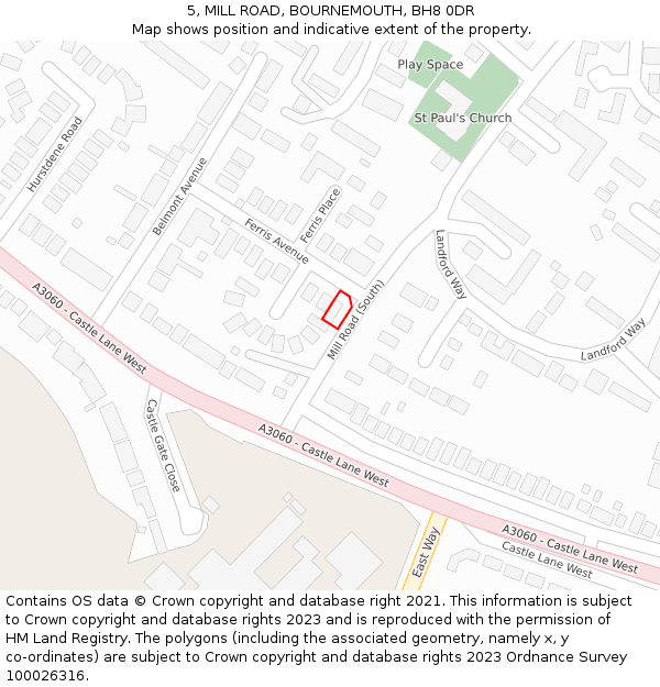 5, MILL ROAD, BOURNEMOUTH, BH8 0DR: Location map and indicative extent of plot