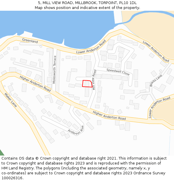 5, MILL VIEW ROAD, MILLBROOK, TORPOINT, PL10 1DL: Location map and indicative extent of plot