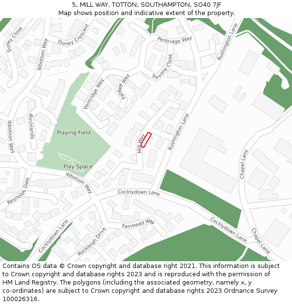 5, MILL WAY, TOTTON, SOUTHAMPTON, SO40 7JF: Location map and indicative extent of plot