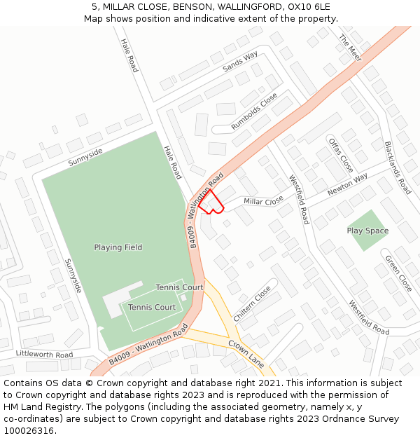 5, MILLAR CLOSE, BENSON, WALLINGFORD, OX10 6LE: Location map and indicative extent of plot