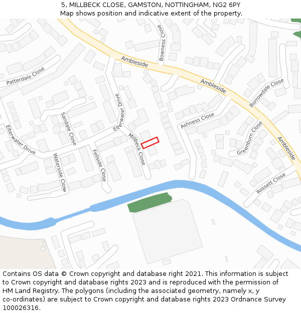 5, MILLBECK CLOSE, GAMSTON, NOTTINGHAM, NG2 6PY: Location map and indicative extent of plot