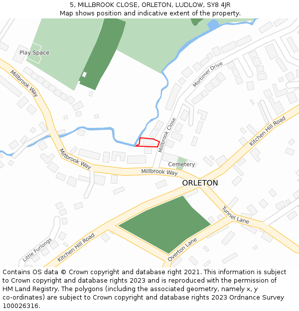 5, MILLBROOK CLOSE, ORLETON, LUDLOW, SY8 4JR: Location map and indicative extent of plot