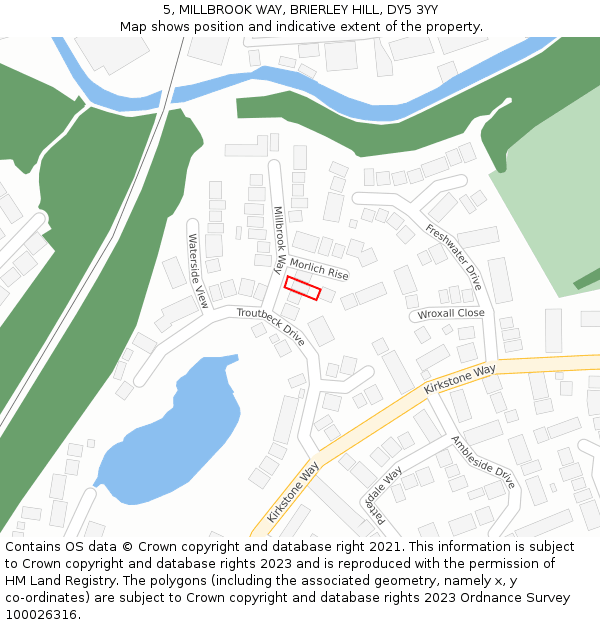 5, MILLBROOK WAY, BRIERLEY HILL, DY5 3YY: Location map and indicative extent of plot