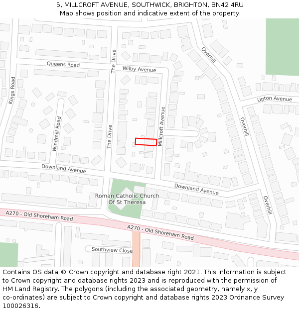 5, MILLCROFT AVENUE, SOUTHWICK, BRIGHTON, BN42 4RU: Location map and indicative extent of plot