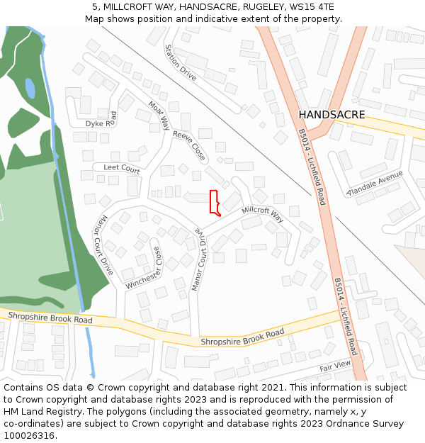 5, MILLCROFT WAY, HANDSACRE, RUGELEY, WS15 4TE: Location map and indicative extent of plot