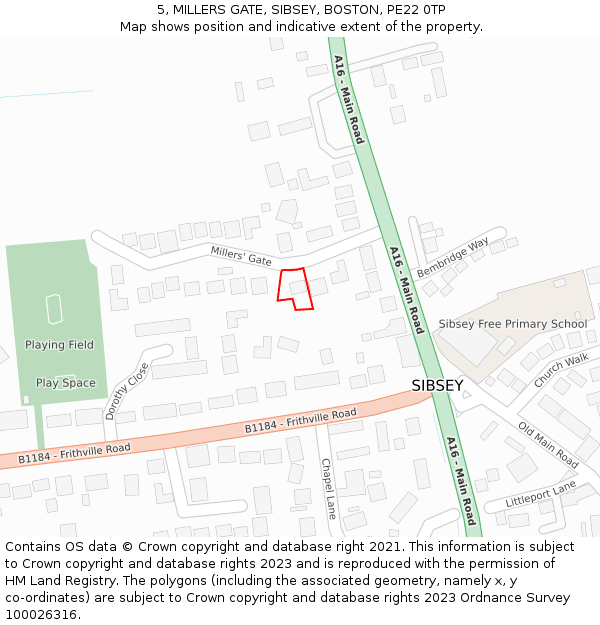 5, MILLERS GATE, SIBSEY, BOSTON, PE22 0TP: Location map and indicative extent of plot