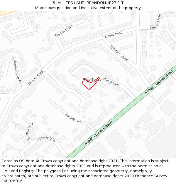 5, MILLERS LANE, BRANDON, IP27 0LT: Location map and indicative extent of plot