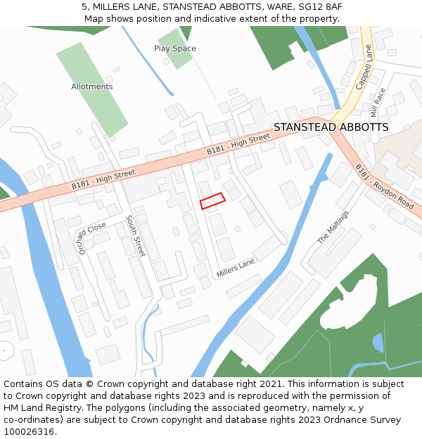 5, MILLERS LANE, STANSTEAD ABBOTTS, WARE, SG12 8AF: Location map and indicative extent of plot