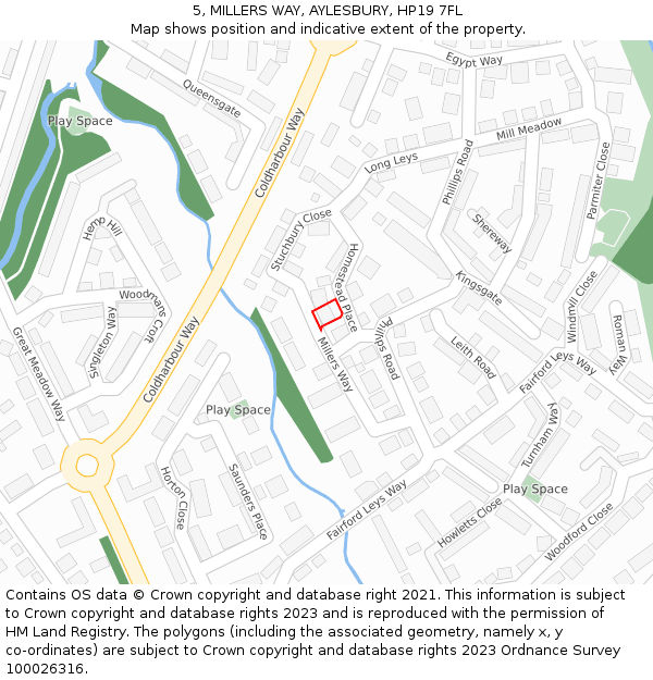 5, MILLERS WAY, AYLESBURY, HP19 7FL: Location map and indicative extent of plot