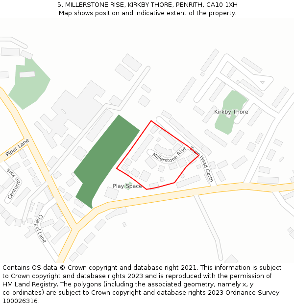 5, MILLERSTONE RISE, KIRKBY THORE, PENRITH, CA10 1XH: Location map and indicative extent of plot