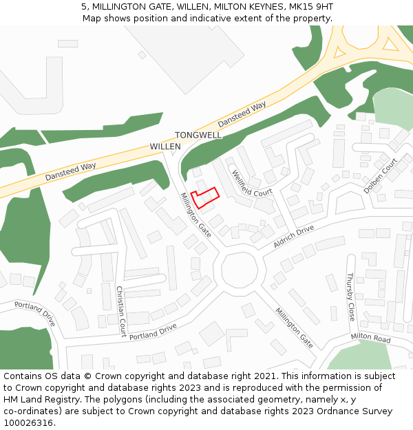 5, MILLINGTON GATE, WILLEN, MILTON KEYNES, MK15 9HT: Location map and indicative extent of plot