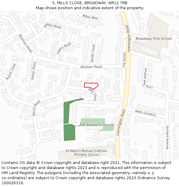 5, MILLS CLOSE, BROADWAY, WR12 7RB: Location map and indicative extent of plot