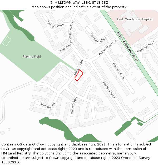 5, MILLTOWN WAY, LEEK, ST13 5SZ: Location map and indicative extent of plot