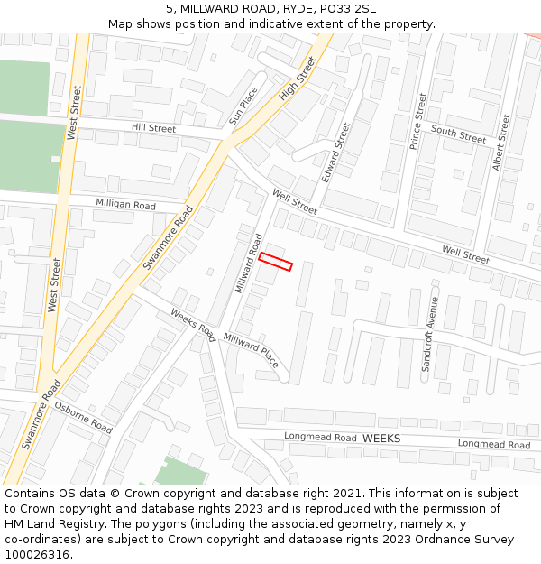 5, MILLWARD ROAD, RYDE, PO33 2SL: Location map and indicative extent of plot