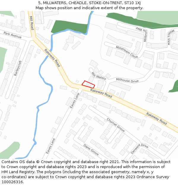 5, MILLWATERS, CHEADLE, STOKE-ON-TRENT, ST10 1XJ: Location map and indicative extent of plot