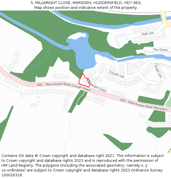 5, MILLWRIGHT CLOSE, MARSDEN, HUDDERSFIELD, HD7 6EQ: Location map and indicative extent of plot