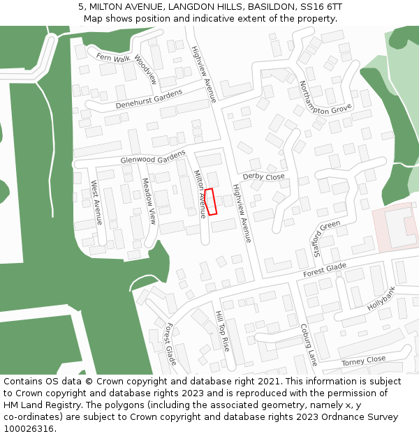 5, MILTON AVENUE, LANGDON HILLS, BASILDON, SS16 6TT: Location map and indicative extent of plot