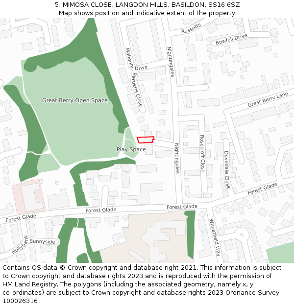5, MIMOSA CLOSE, LANGDON HILLS, BASILDON, SS16 6SZ: Location map and indicative extent of plot