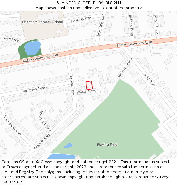 5, MINDEN CLOSE, BURY, BL8 2LH: Location map and indicative extent of plot