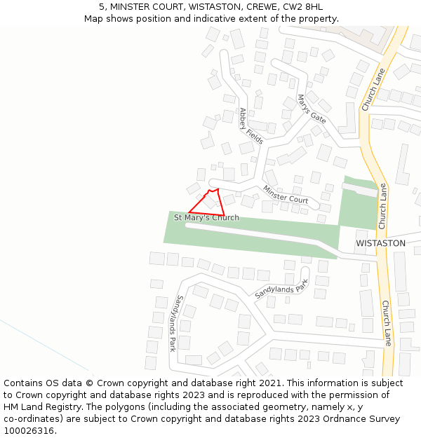 5, MINSTER COURT, WISTASTON, CREWE, CW2 8HL: Location map and indicative extent of plot