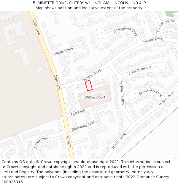 5, MINSTER DRIVE, CHERRY WILLINGHAM, LINCOLN, LN3 4LP: Location map and indicative extent of plot