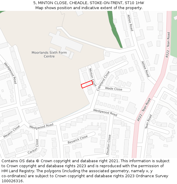 5, MINTON CLOSE, CHEADLE, STOKE-ON-TRENT, ST10 1HW: Location map and indicative extent of plot