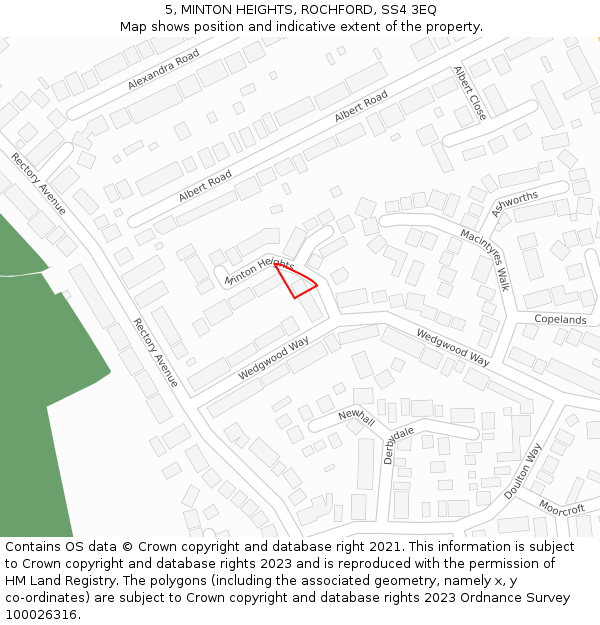 5, MINTON HEIGHTS, ROCHFORD, SS4 3EQ: Location map and indicative extent of plot