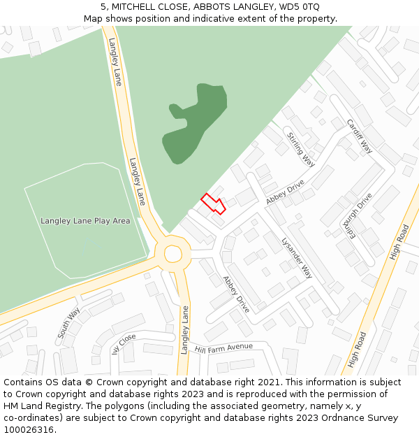 5, MITCHELL CLOSE, ABBOTS LANGLEY, WD5 0TQ: Location map and indicative extent of plot