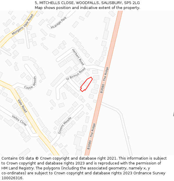 5, MITCHELLS CLOSE, WOODFALLS, SALISBURY, SP5 2LG: Location map and indicative extent of plot