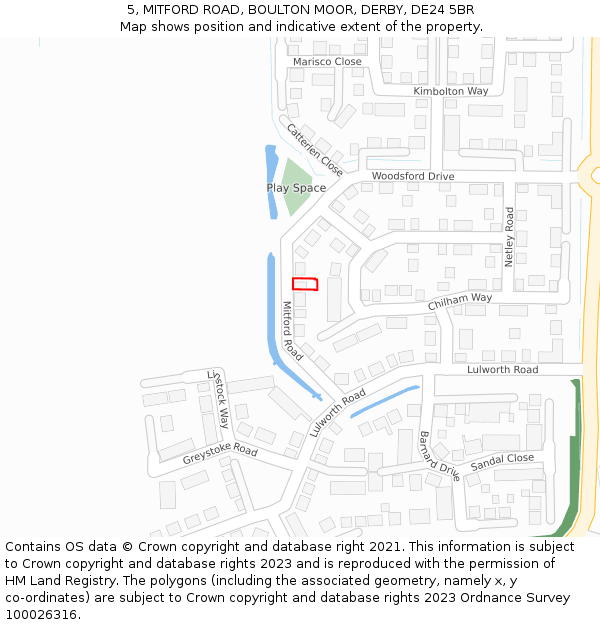 5, MITFORD ROAD, BOULTON MOOR, DERBY, DE24 5BR: Location map and indicative extent of plot