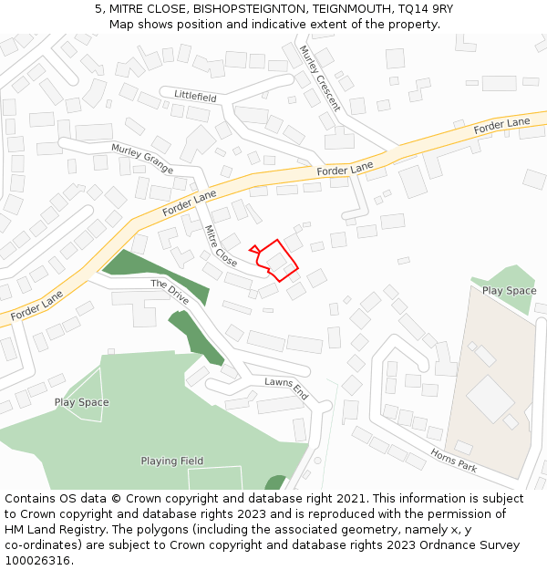 5, MITRE CLOSE, BISHOPSTEIGNTON, TEIGNMOUTH, TQ14 9RY: Location map and indicative extent of plot