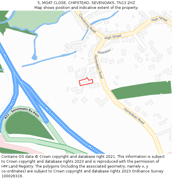 5, MOAT CLOSE, CHIPSTEAD, SEVENOAKS, TN13 2HZ: Location map and indicative extent of plot