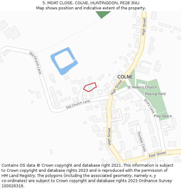 5, MOAT CLOSE, COLNE, HUNTINGDON, PE28 3NU: Location map and indicative extent of plot