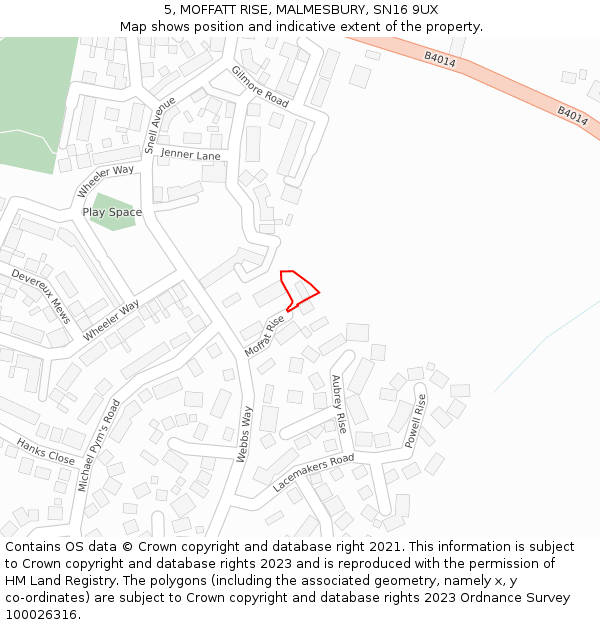 5, MOFFATT RISE, MALMESBURY, SN16 9UX: Location map and indicative extent of plot