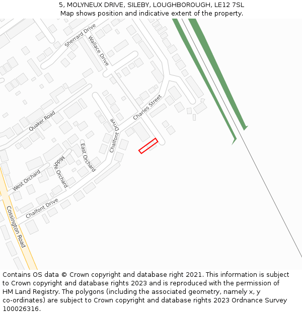 5, MOLYNEUX DRIVE, SILEBY, LOUGHBOROUGH, LE12 7SL: Location map and indicative extent of plot